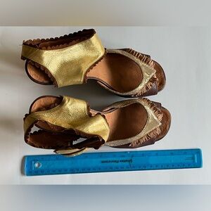Chie Mihara Gold and Brown Leather Women's Sandals